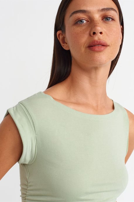 Mouwloze Bootnek Slank Passende Blouse - Image 4