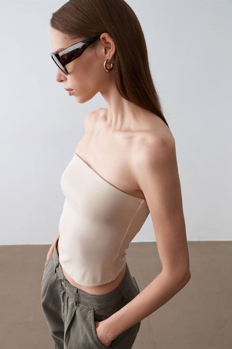 Dames Strapless Crop Bandeau Top - Image 3