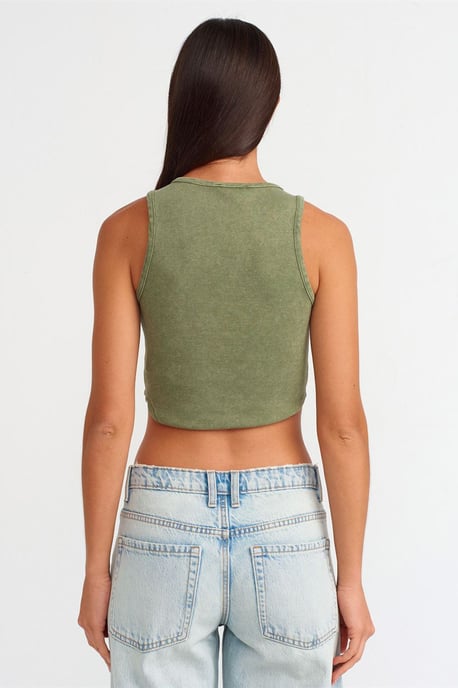 Dames Geribbelde Cropped Blouse Met Knopen - Image 2