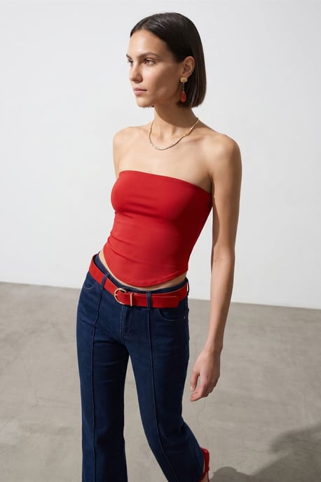 Dames Strapless Crop Bandeau Top - Image 1