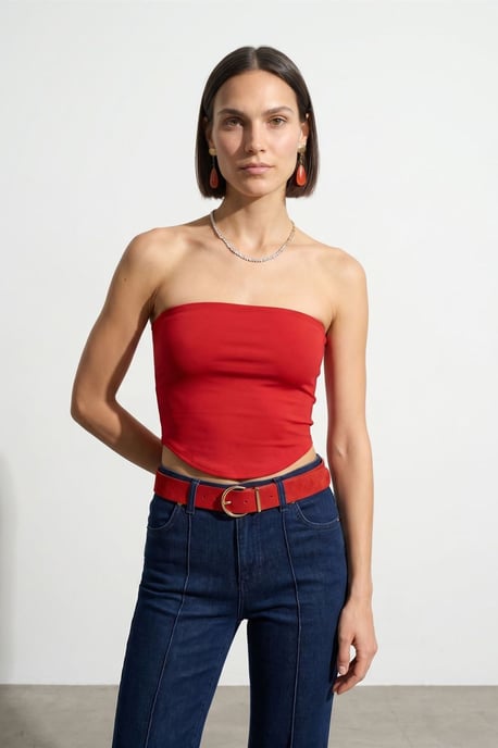 Dames Strapless Crop Bandeau Top - Image 3