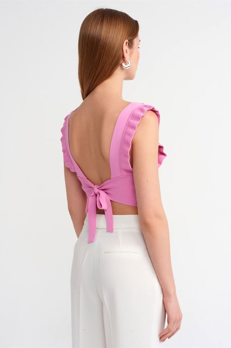 Fitted Sleeveless Crop Blouse With Tie Front - Image 2