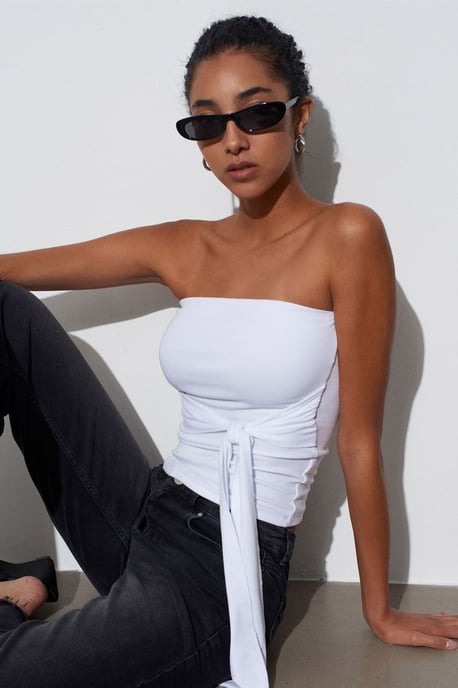 Strapless Slim-Fit Jerseytop met Strikdetail - Image 3