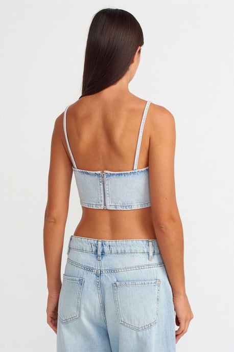 Women's Strapless Cropped Denim Top - Image 2
