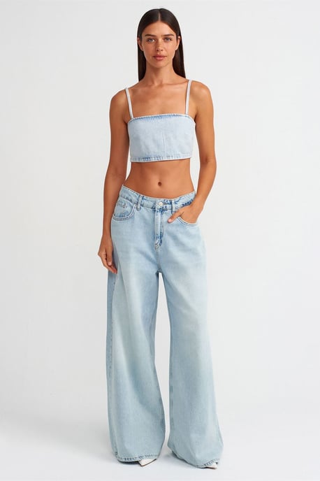 Women's Strapless Cropped Denim Top - Image 3