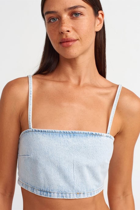 Women's Strapless Cropped Denim Top - Image 4