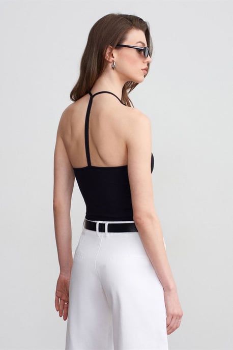 Slim Fit Halterhals Tricot Blouse - Image 2
