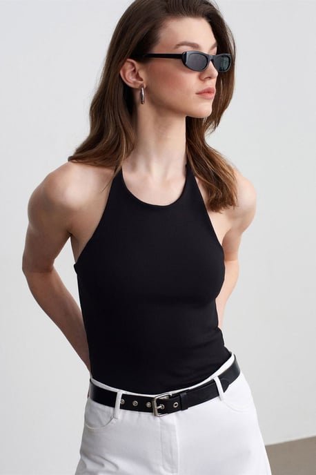 Slim Fit Halterhals Tricot Blouse - Image 3
