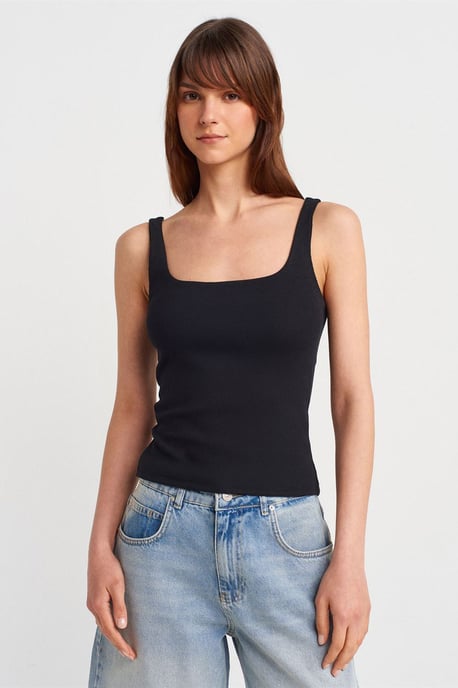Ribbed Square-neck Sleeveless Blouse - Image 1