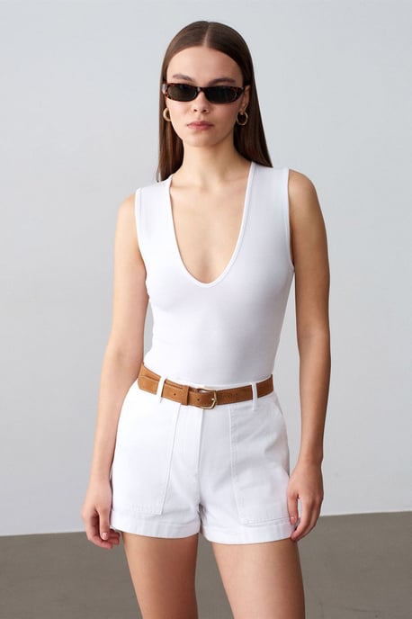 Mouwloze Slank-Fit U-Hals Bodysuit - Image 3