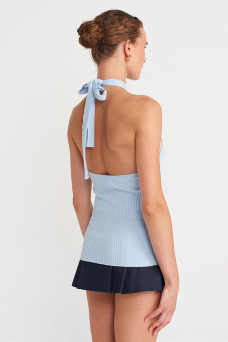 Ribbad Halterneck Slim-fit Blus - Image 2