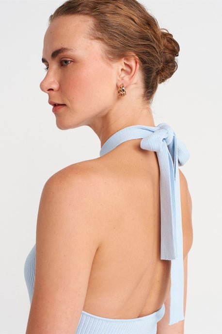 Ribbad Halterneck Slim-fit Blus - Image 4