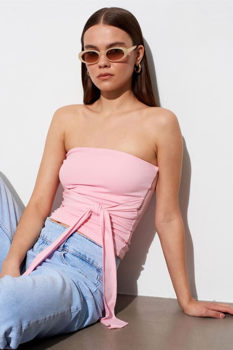 Strapless Slim-Fit Jersey Blouse met Strikdetail - Image 3