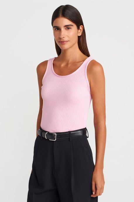 Ribbad ärmlös stickad cami-blus - Image 1