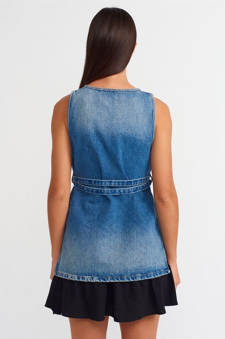 Bomullsdenim Blus med Knytning - Image 2