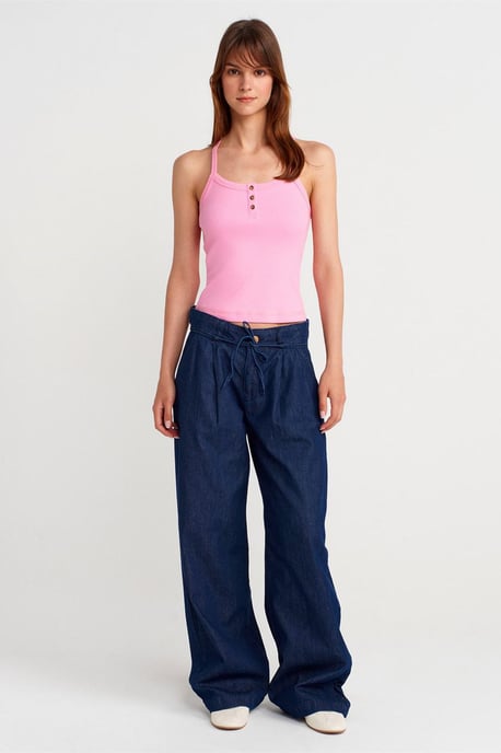 Slim Fit Ribbade Stickade Cami Blus - Image 4