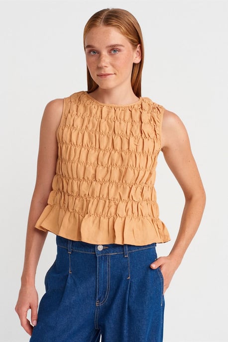 Dames Crop Blouse Met Ronde Hals En Knopen - Image 1