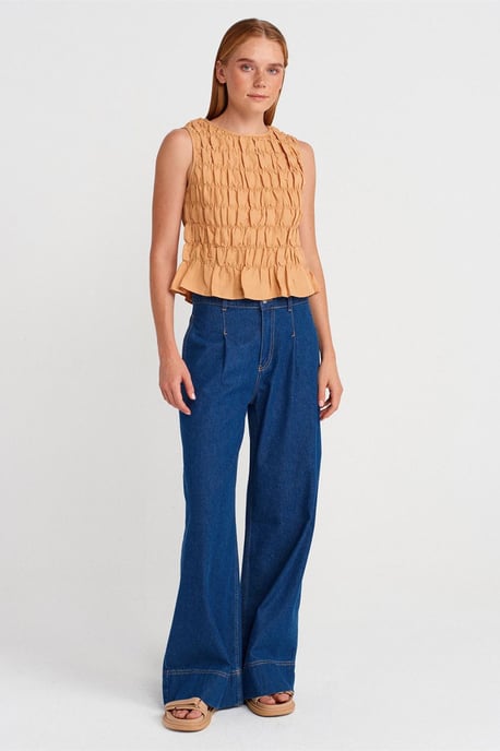 Dames Crop Blouse Met Ronde Hals En Knopen - Image 4