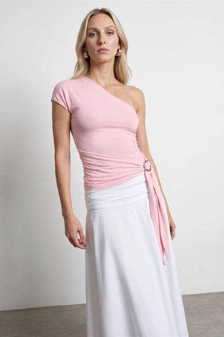 Slim Fit Off-Shoulder Jersey Blouse Met Strikdetail - Image 3