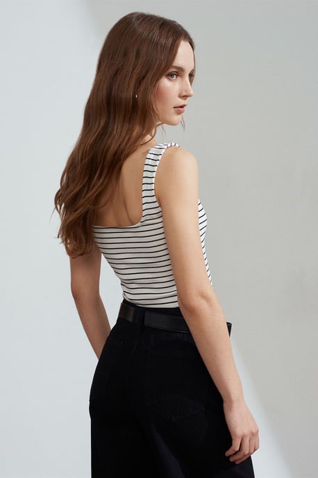 Gestreepte Ribbel Mouwloze Cami Blouse - Image 2
