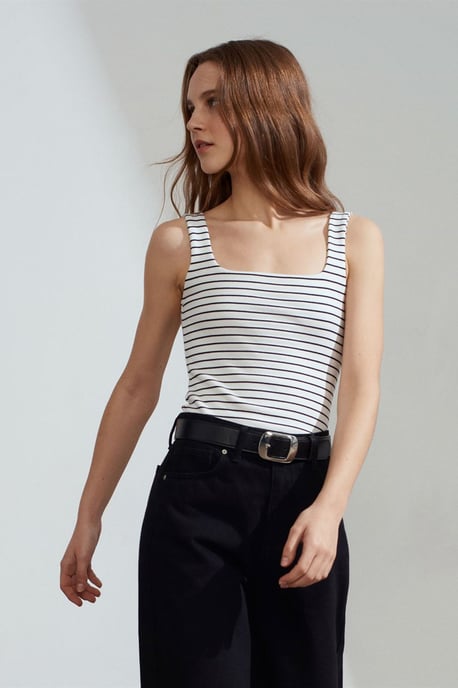 Gestreepte Ribbel Mouwloze Cami Blouse - Image 3