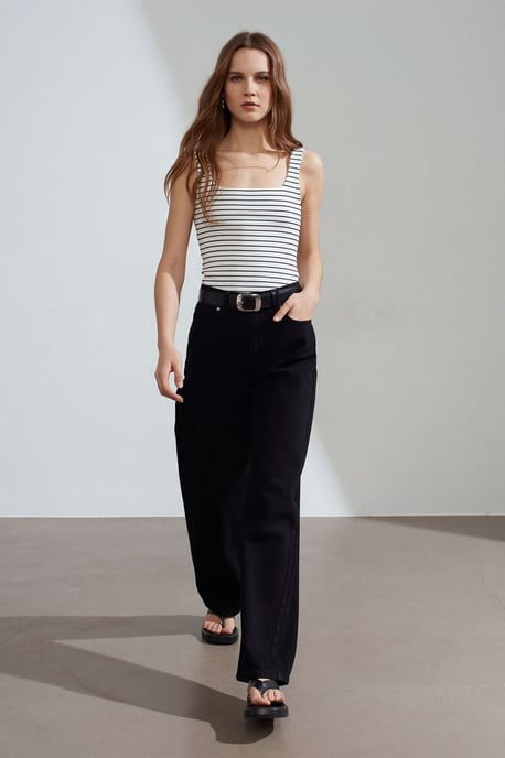 Gestreepte Ribbel Mouwloze Cami Blouse - Image 4