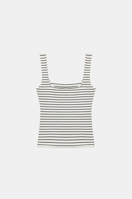 Gestreepte Ribbel Mouwloze Cami Blouse - Image 5