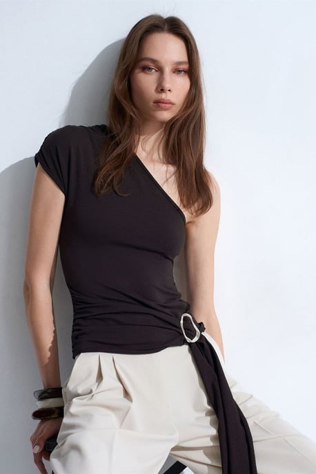 Slim Fit Off-Shoulder Jersey Blouse met Strikdetail - Image 1