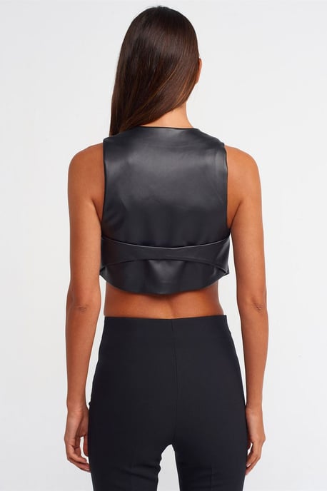 Faux läder ärmlös kortblus - Image 2