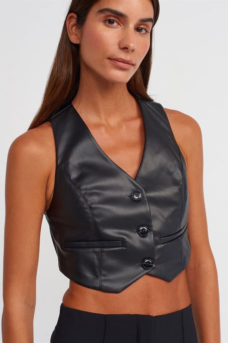 Faux läder ärmlös kortblus - Image 4