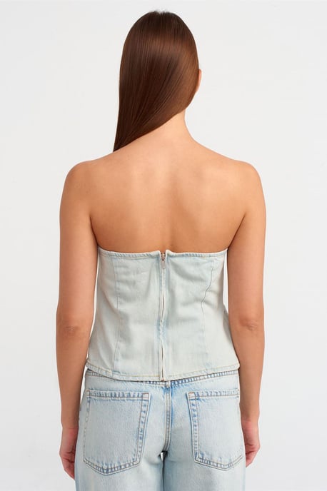 Kvinnors Strapless Cropped Denim-topp - Image 2