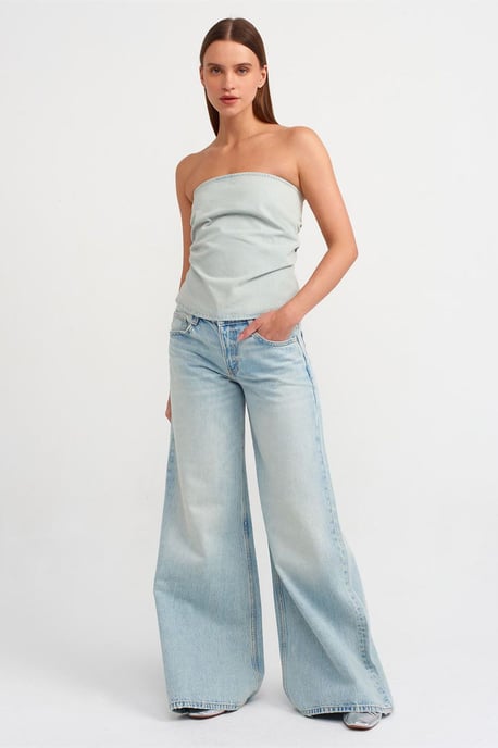Kvinnors Strapless Cropped Denim-topp - Image 3