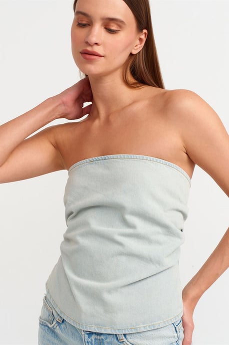 Kvinnors Strapless Cropped Denim-topp - Image 4
