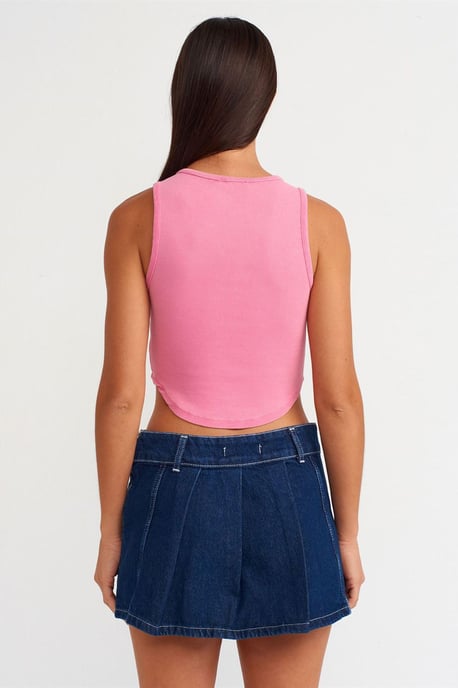 Dames Geribbelde Crop Blouse Met Knopen - Image 2