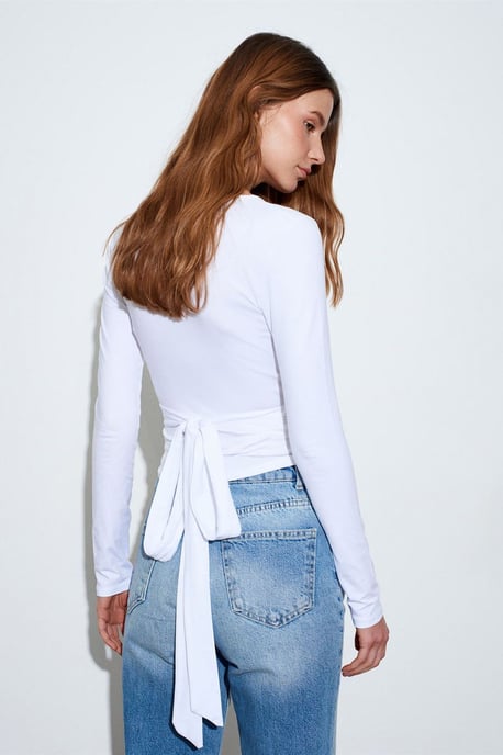 Women’s Crop Wrap Blouse With Tie Detail - Image 3