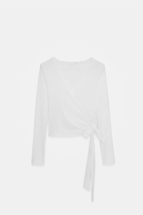 Women’s Crop Wrap Blouse With Tie Detail - Image 6