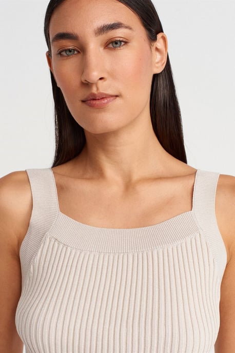 Figurerande Ribbad Ärmfri Blus med Fyrkantig Urringning - Image 3