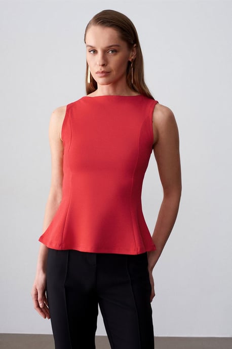 Aansluitende Mouwloze Peplum Blouse - Image 3