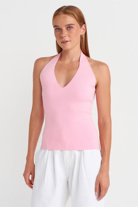 Smal Passform Halterneck Stickad Blus - Image 1