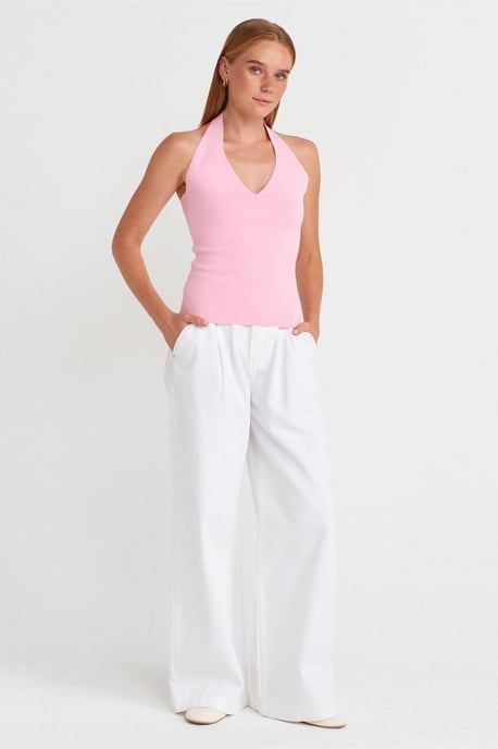 Smal Passform Halterneck Stickad Blus - Image 4