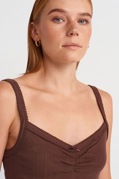 Katoenen Geribbelde Blouse met Vierkante Halslijn - Image 3