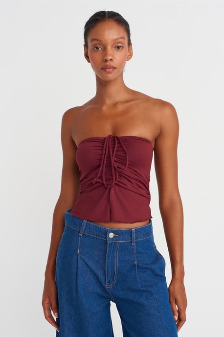Dames Strapless Crop Blouse Met Strikdetail - Image 3