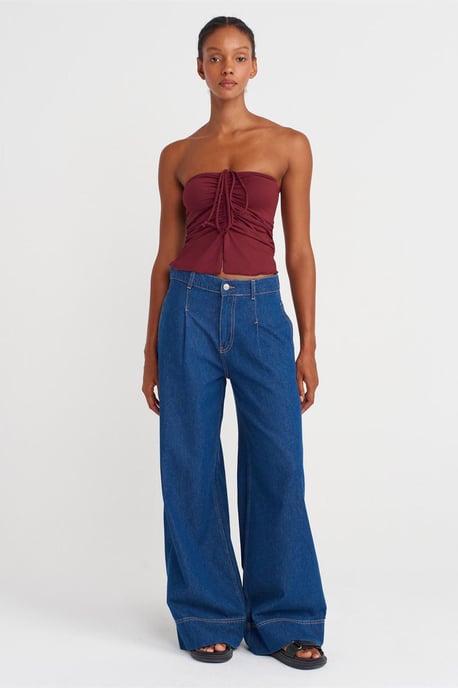 Dames Strapless Crop Blouse Met Strikdetail - Image 4