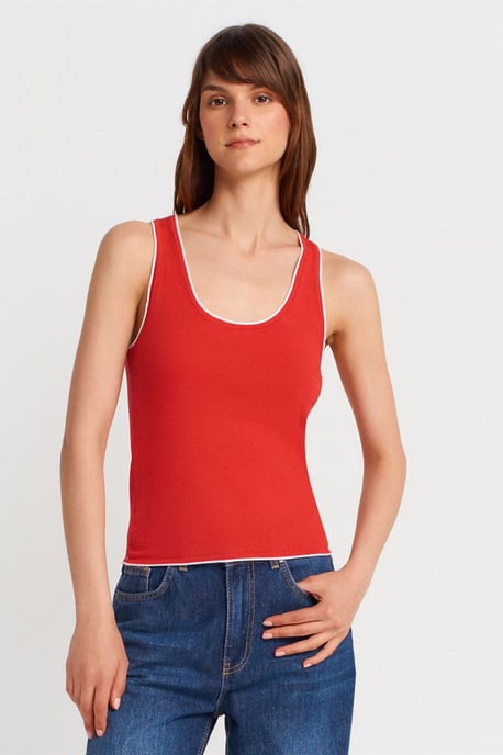 Slim Fit Ribbad Halterneck Blus - Image 1