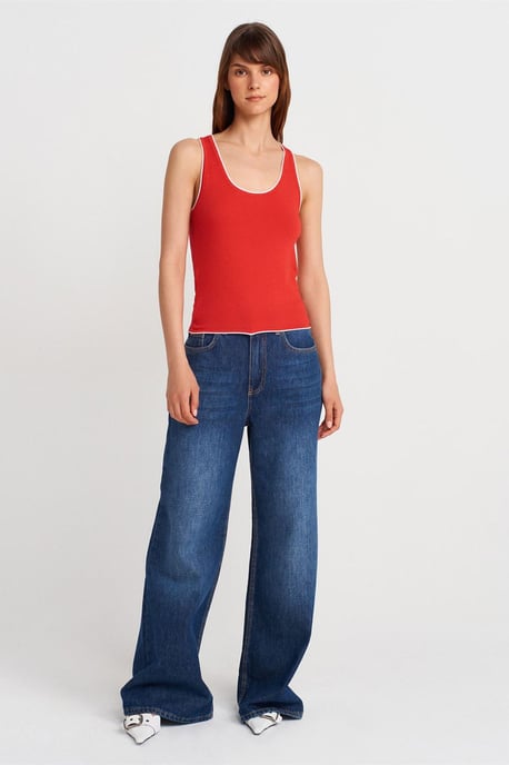 Slim Fit Ribbad Halterneck Blus - Image 4