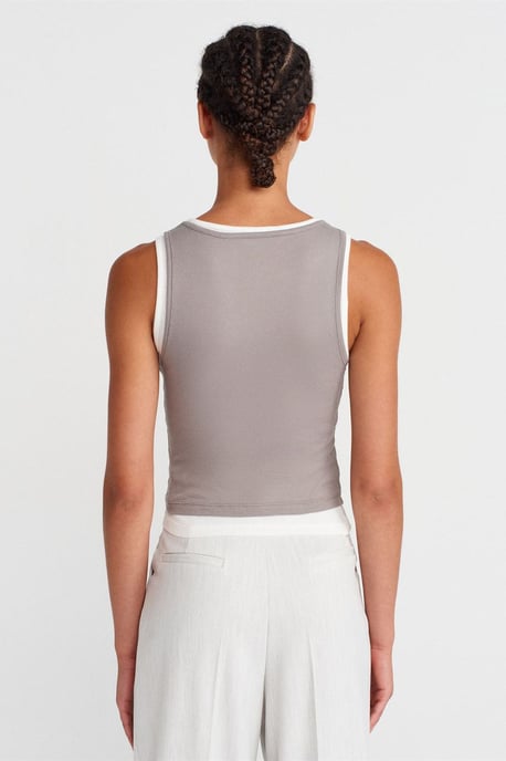 Katoenen Geribbelde Mouwloze Knopblouse - Image 2