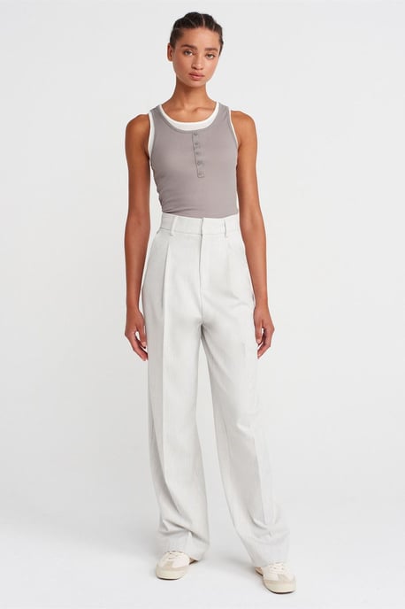 Katoenen Geribbelde Mouwloze Knopblouse - Image 4