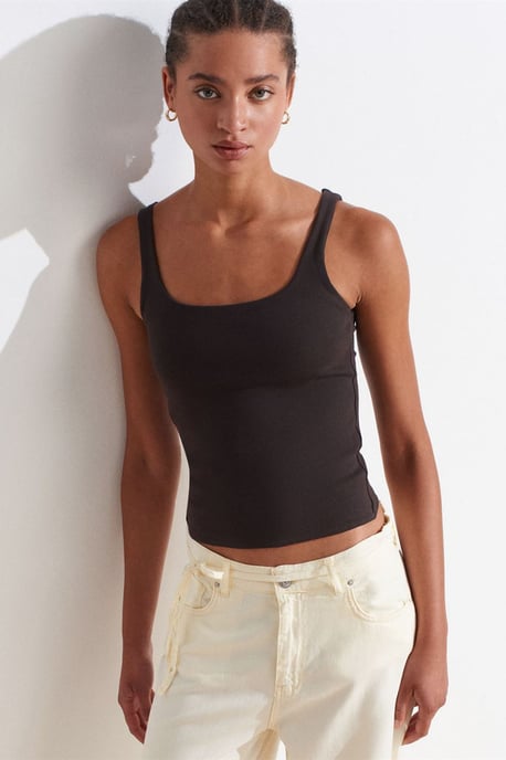 Geribde vierkante-hals mouwloze blouse - Image 3