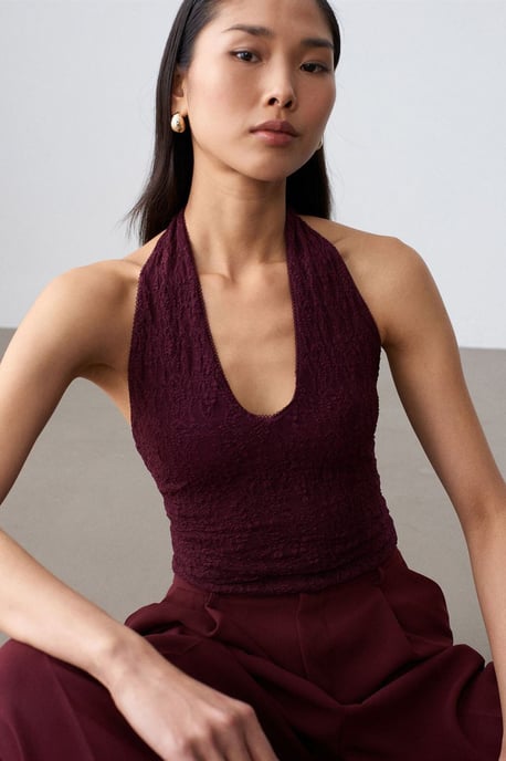 Dames Kant Halter Crop Blouse - Image 4