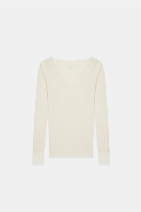 Slim Fit V-Hals Kant Blouse - Image 5